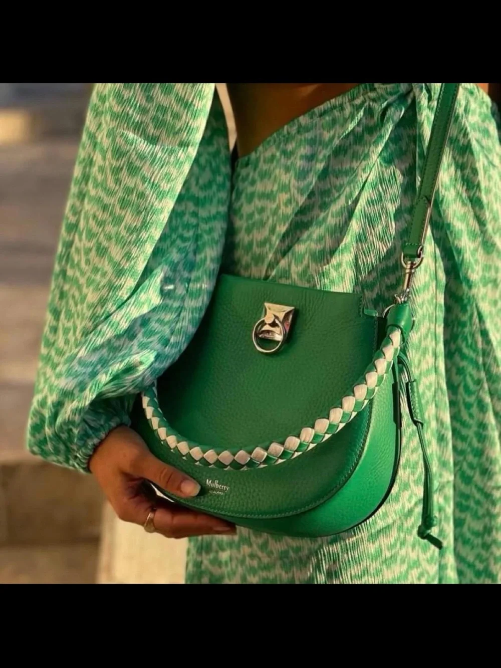 Mulberry Pebbled Leather Shoulder Bag in Emerald Green